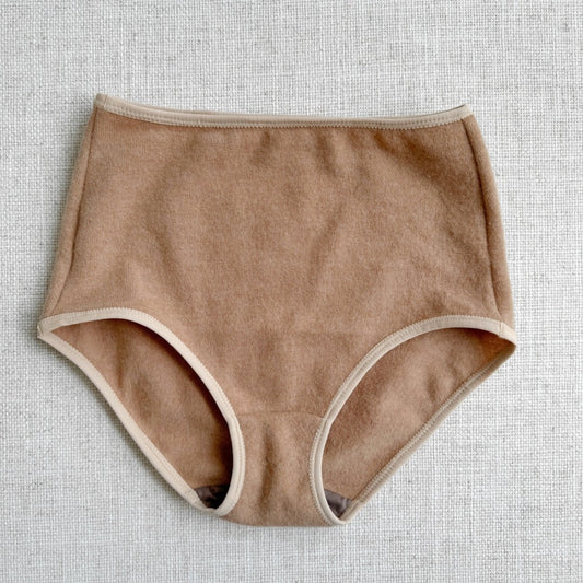 beige tan cashmere underwear for women, shop best cashmere and wool underwear made in Canada