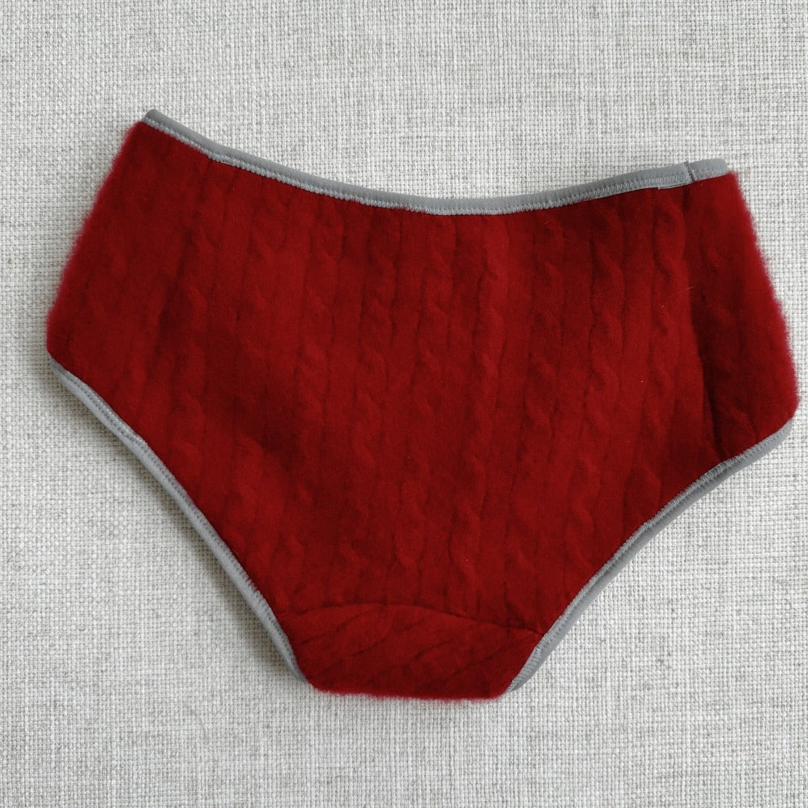 red sweater knit pure cashmere underwear for women, shop best cashmere and wool underwear made in Canada