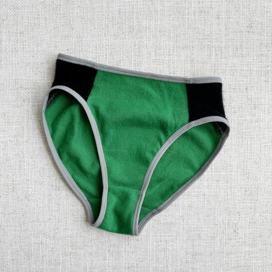 Green 100% pure cashmere hipster brief for woman, made in canada  cashmere and wool underwear and bralettes by Econica 