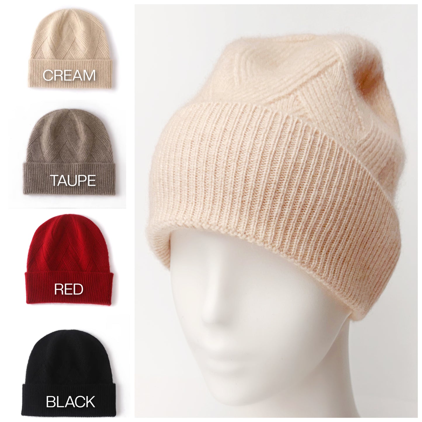 Natural Cashmere beanie | Textured Cashmere Hat