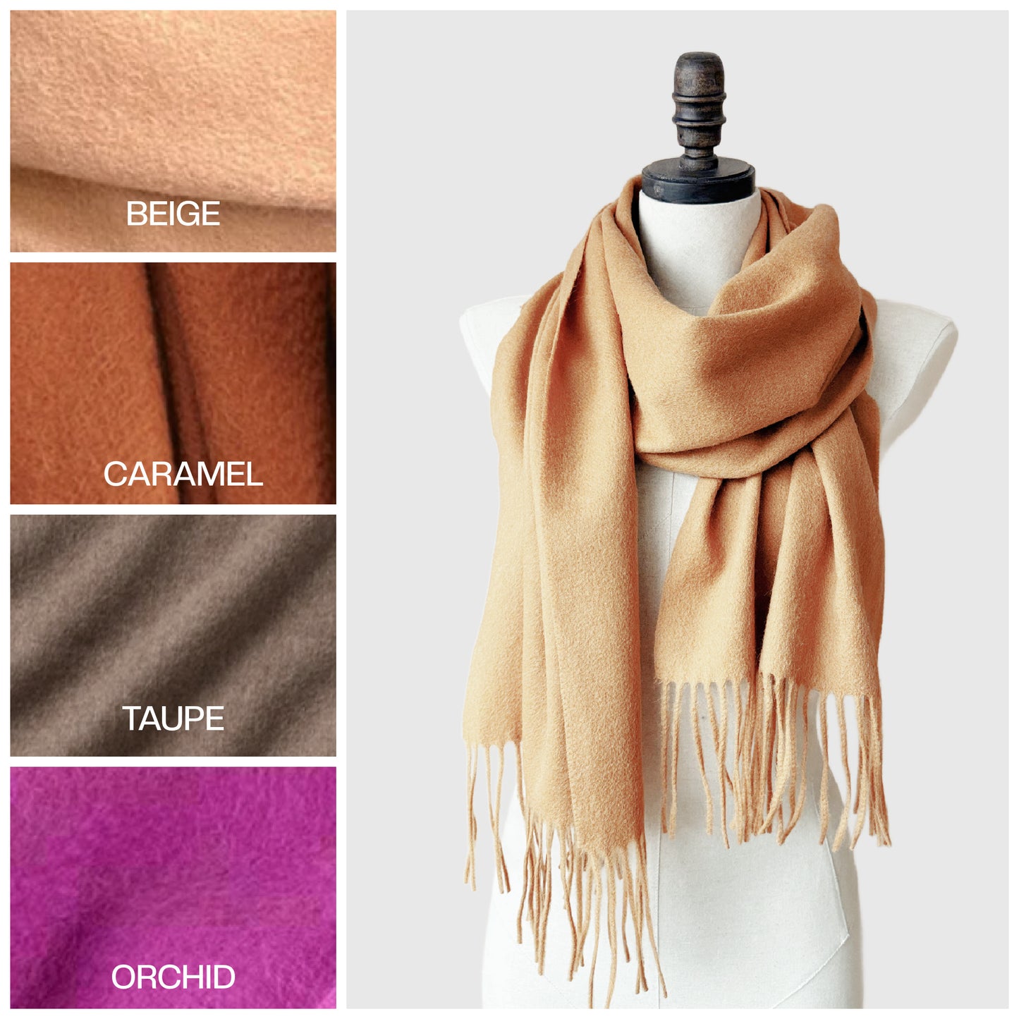 Warm Merino Wool Scarf | Long scarf with tassels | 4 Colors