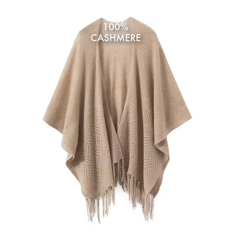 Cashmere poncho wrap | Fringed shawl | 5 Colors