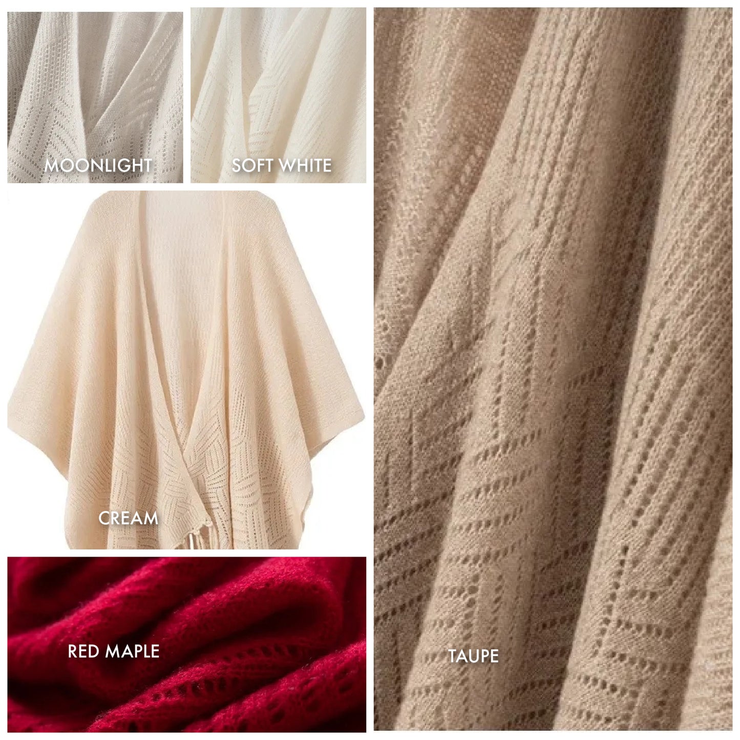 Cashmere poncho wrap | Fringed shawl | 5 Colors
