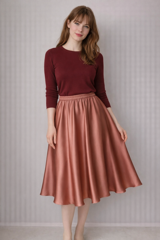 Flare silk skirt | Below knee skirt in 100% Mulberry Silk