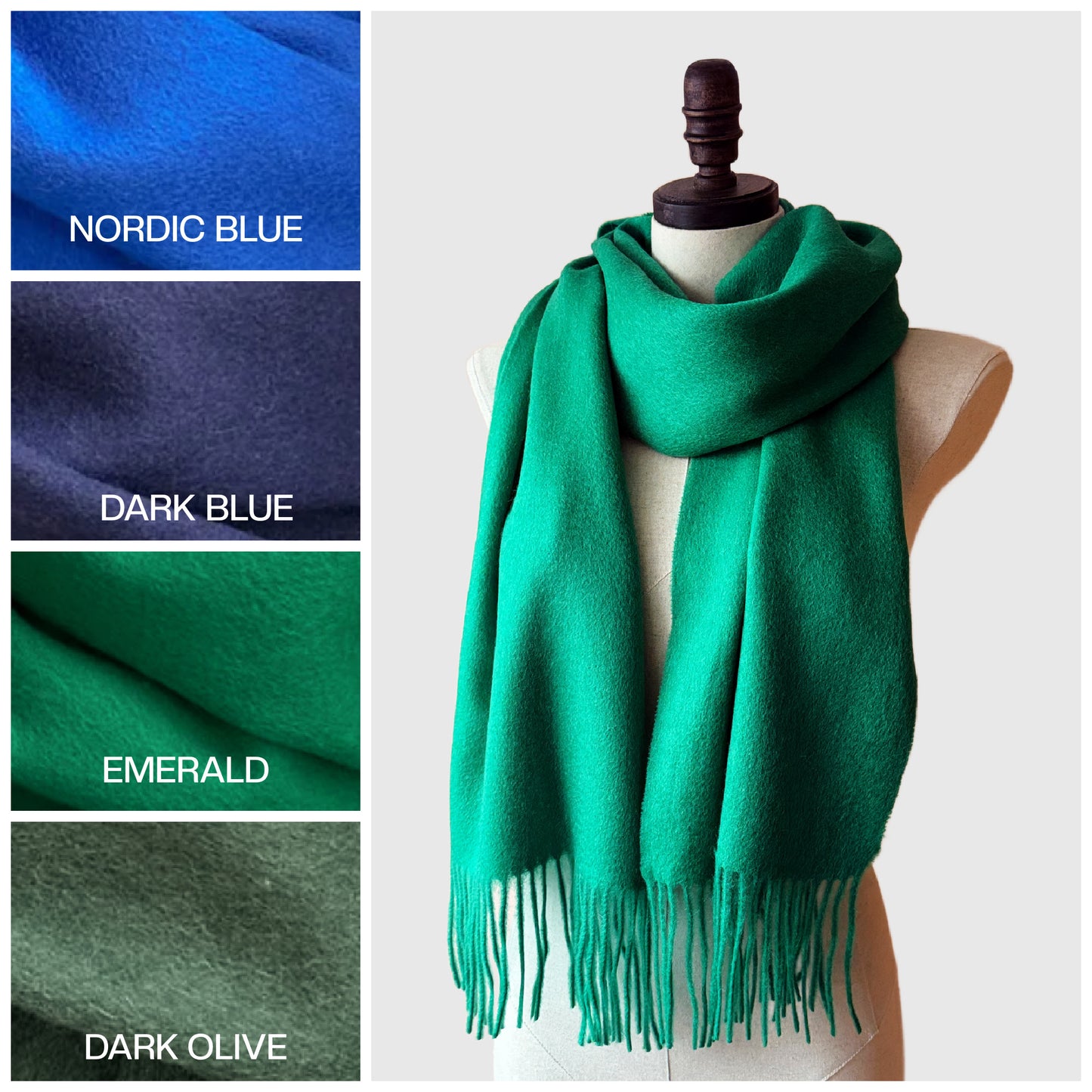 100% Merino Wool Scarf | Long scarf with tassels | 4 Colors