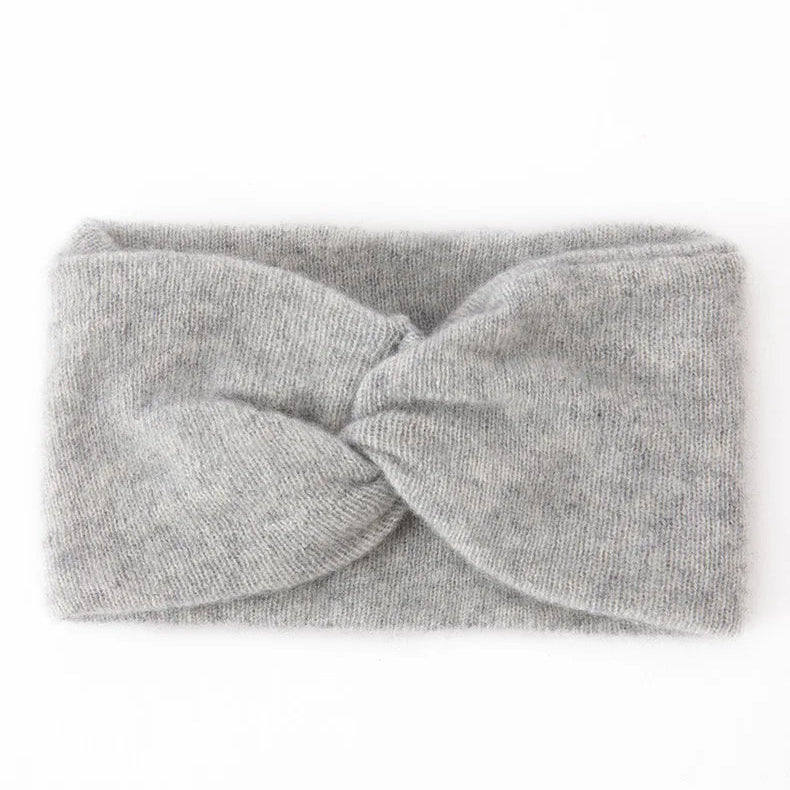 Gray cashmere knotted headband on a white background