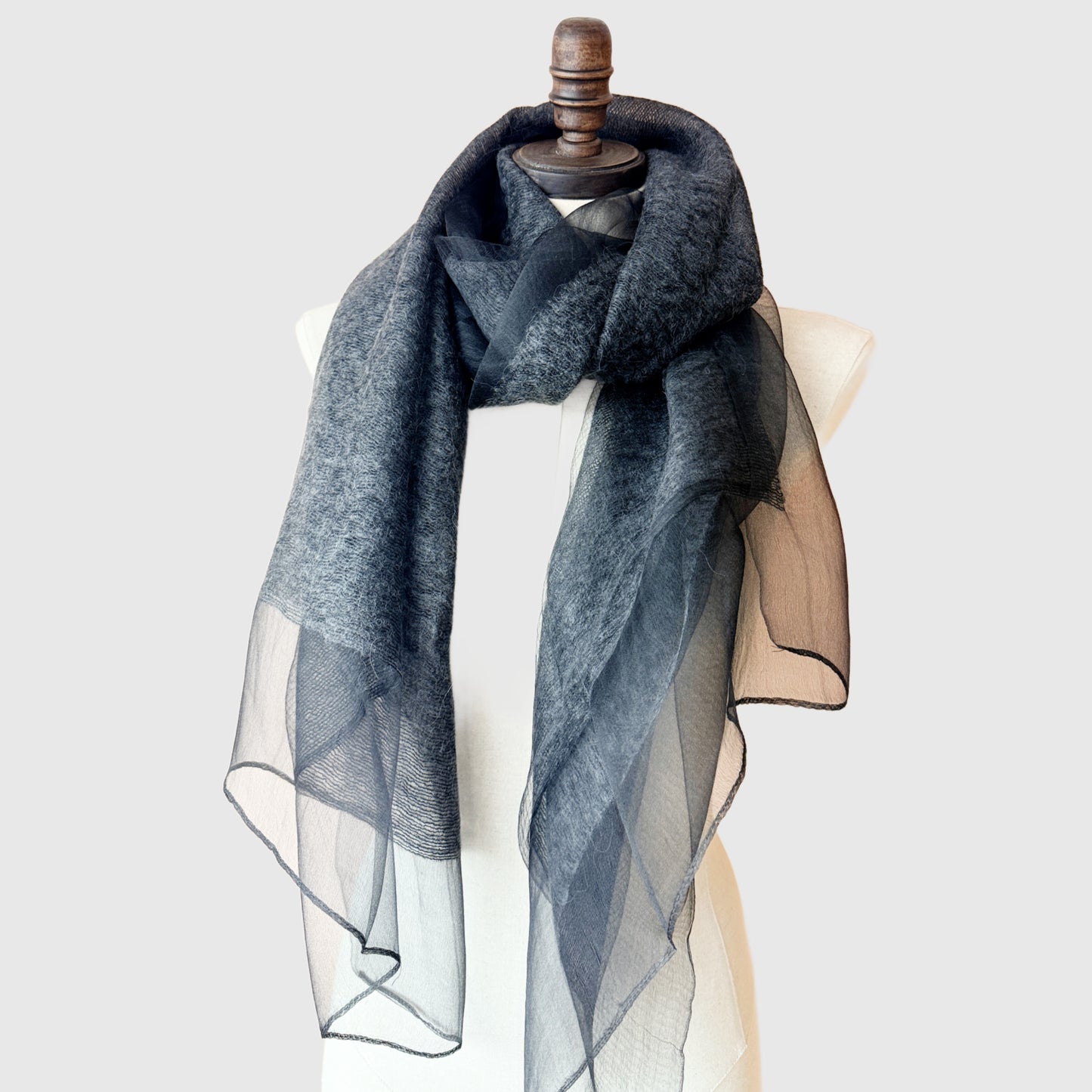 Large Silk Wool Scarf in Charcoal Grey