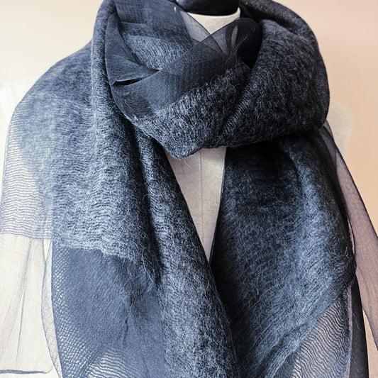 Large Silk Wool Scarf in Charcoal Grey