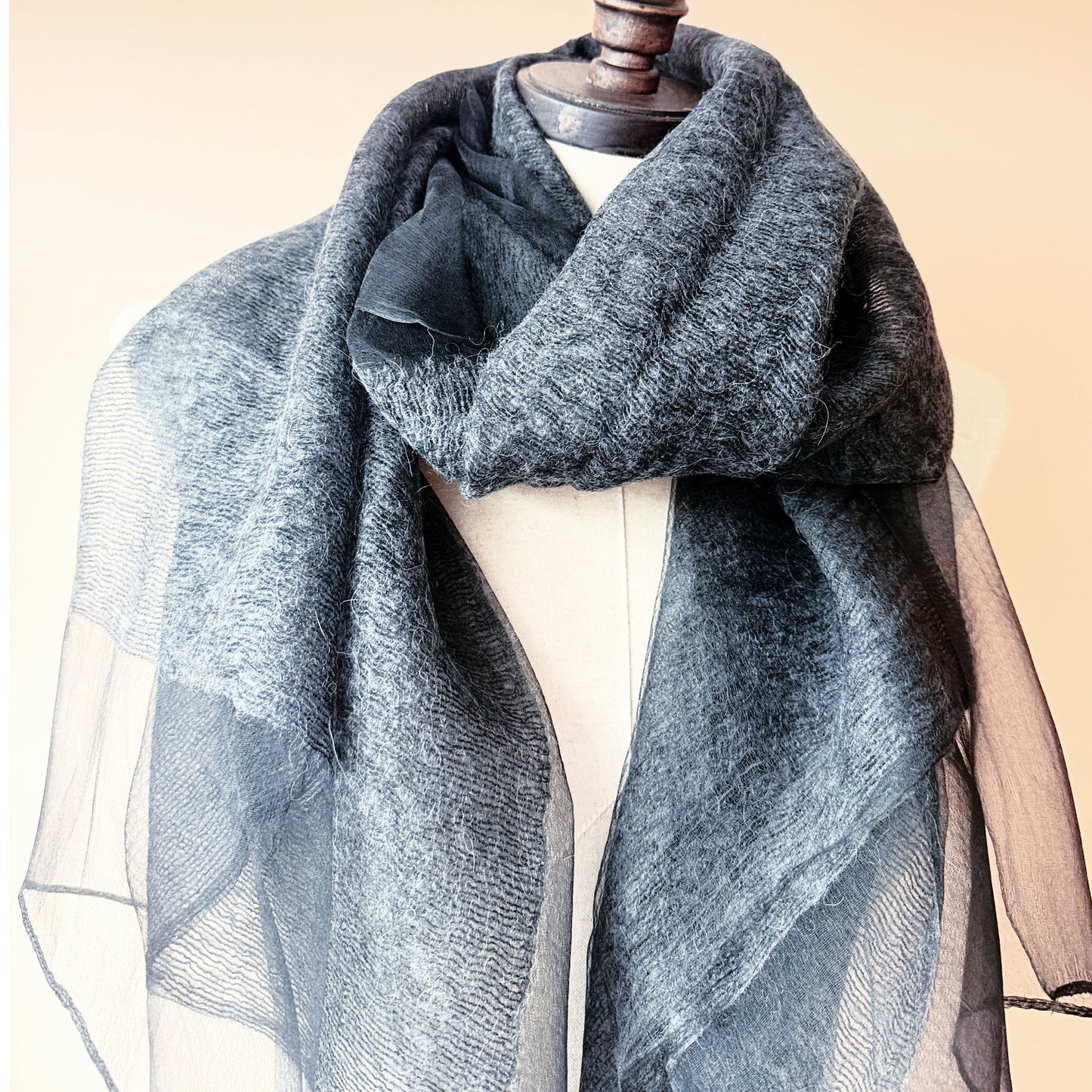 Large Silk Wool Scarf in Charcoal Grey