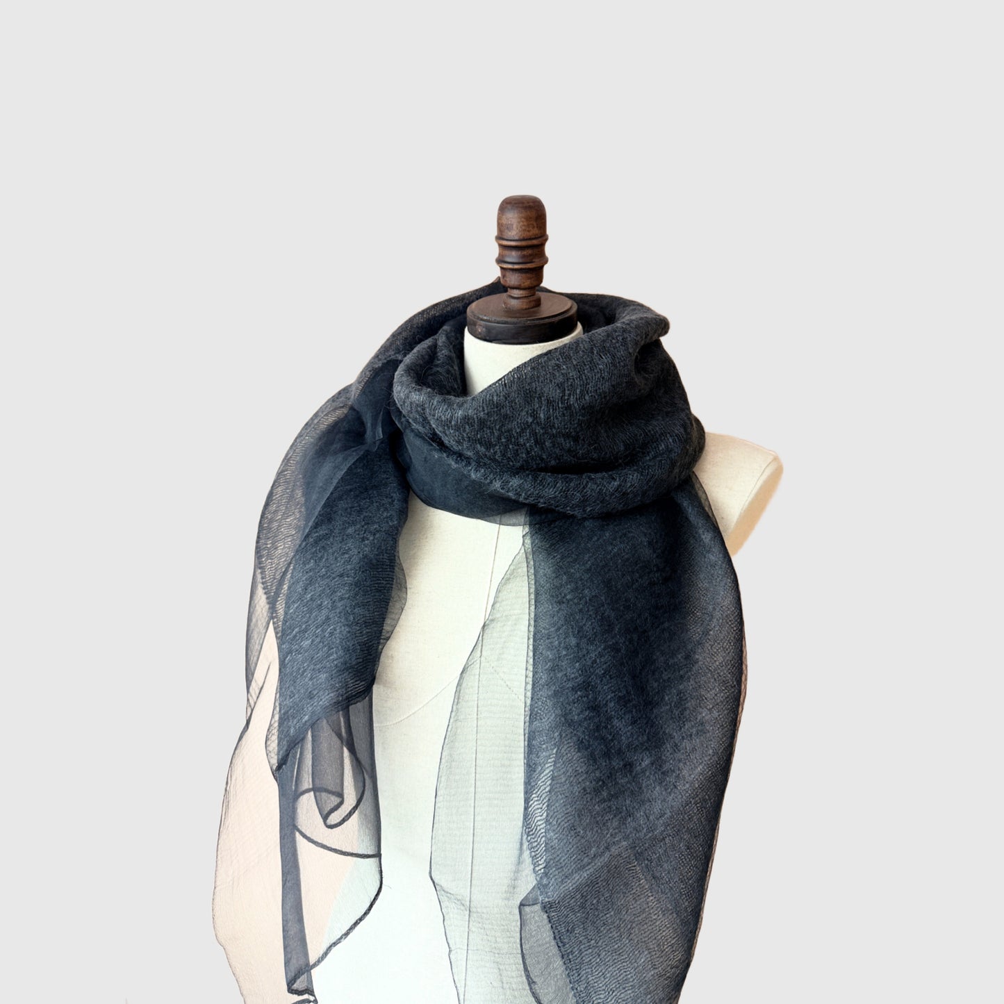 Large Silk Wool Scarf in Charcoal Grey