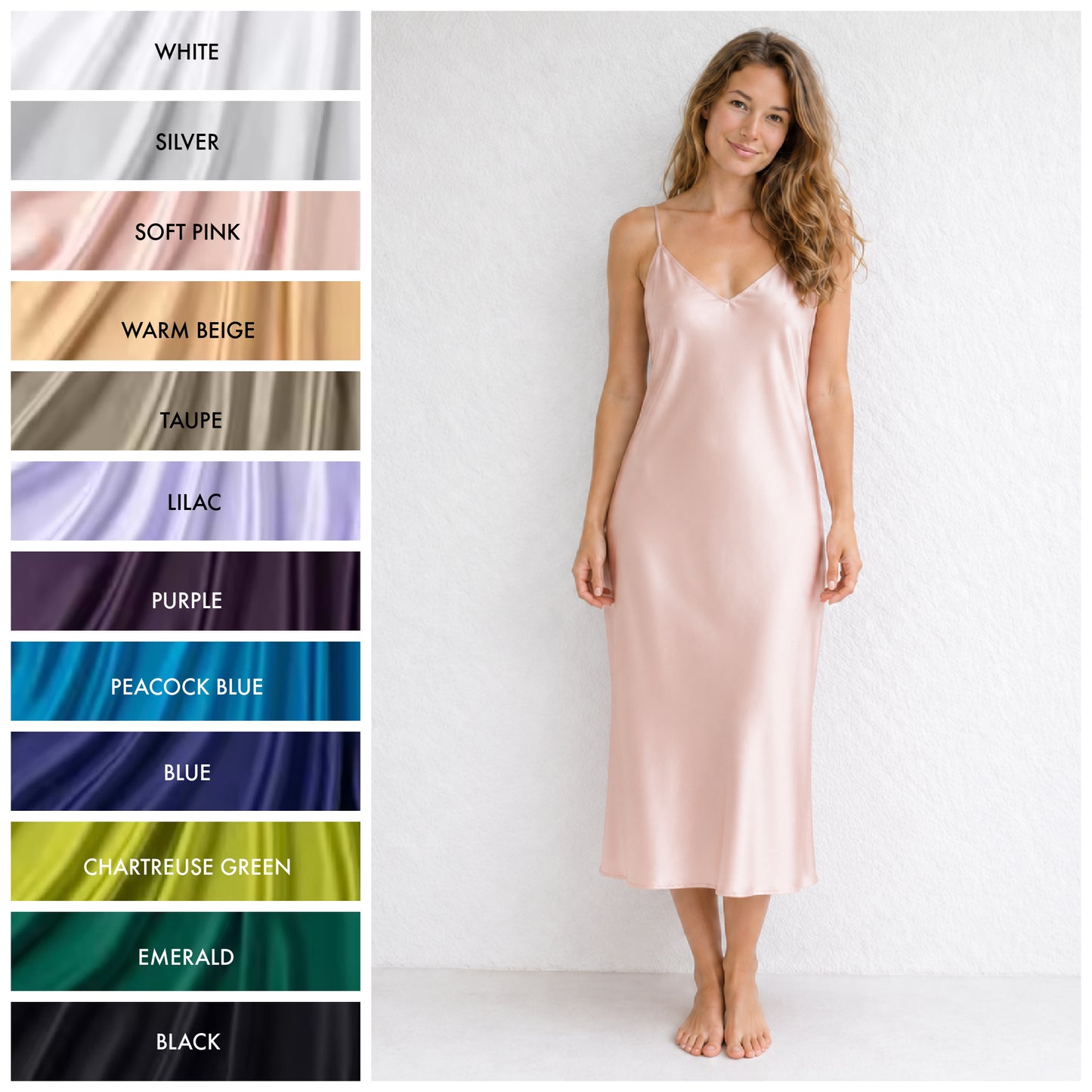 Natural Silk Long Slip Dress | 12 Colors | Women’s loungewear