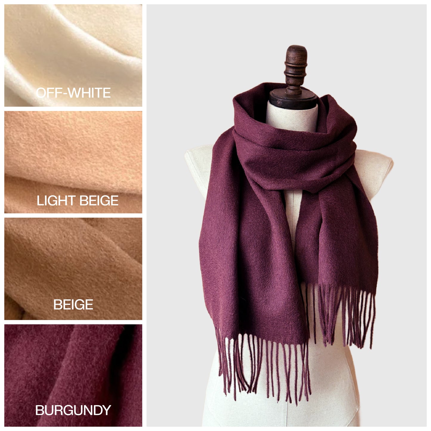 Long Merino Wool Scarf | Warm scarf with tassels | 4 Colors