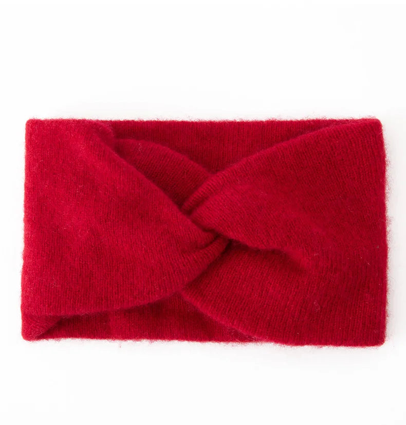 cashmere Red knitted headband on a white background