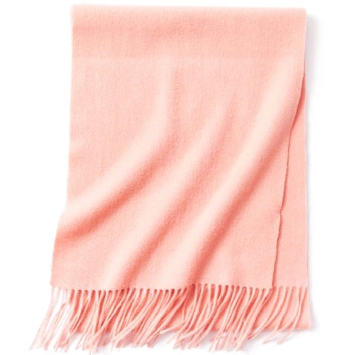 powder pink lambs wool scarf | long wool winter scarf