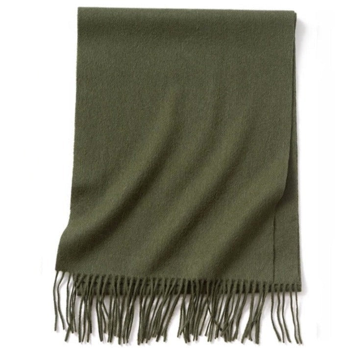 olive green lambs wool scarf | long wool winter scarf