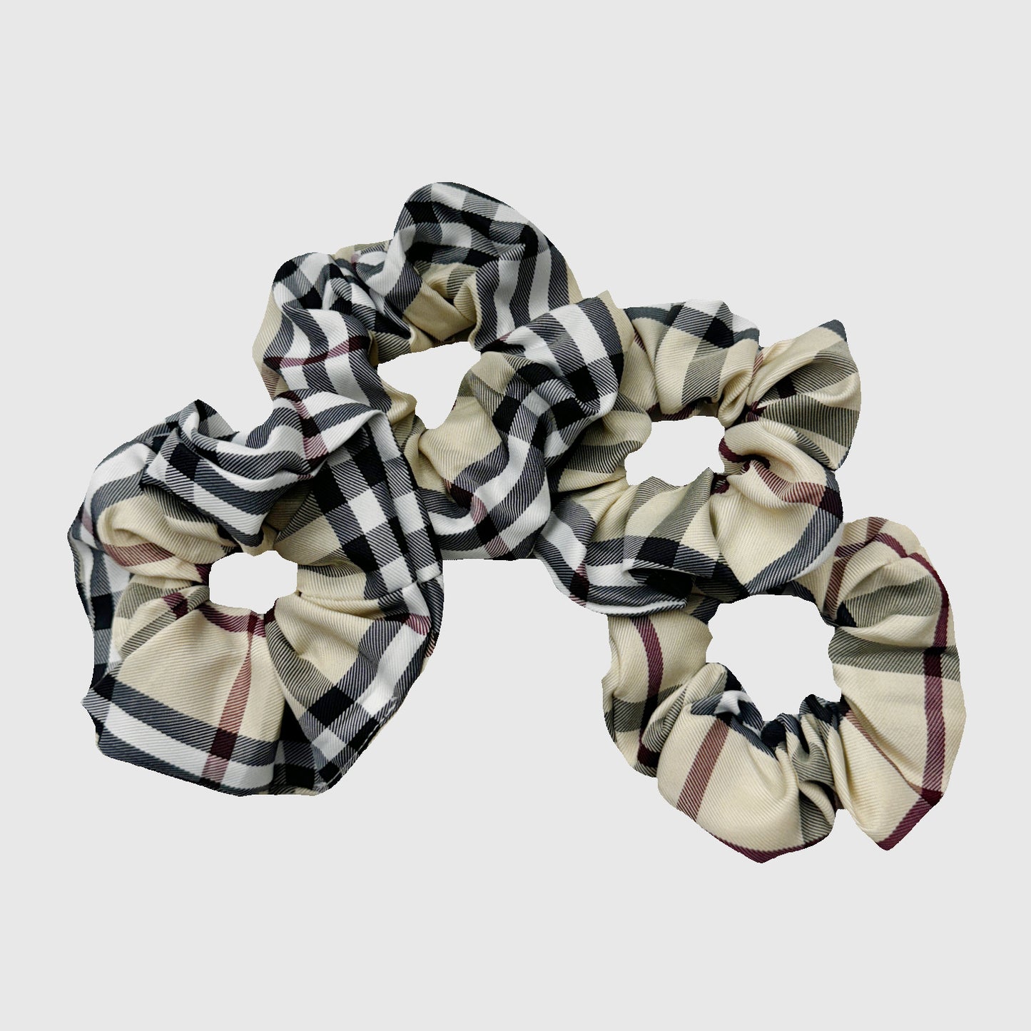 Beige Plaid Scrunchie