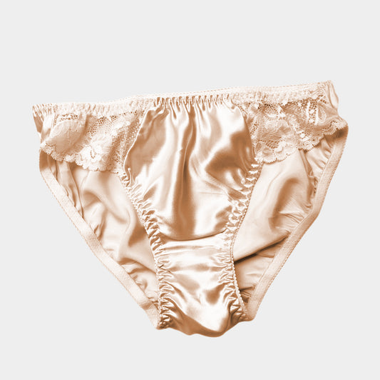 Silk bikini brief with scalloped lace