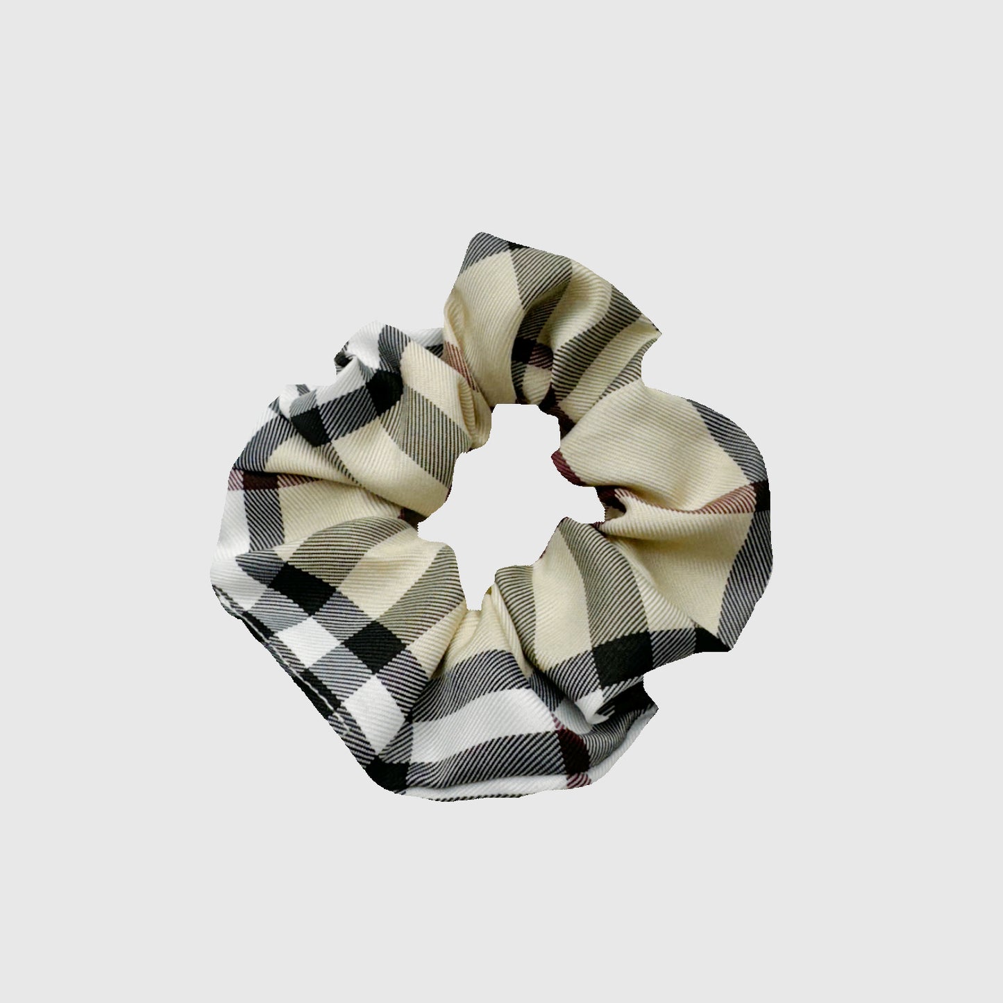 Beige Plaid Scrunchie