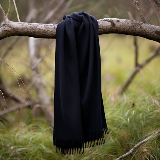 Black Long Lambswool scarf | Pure Wool Shawl