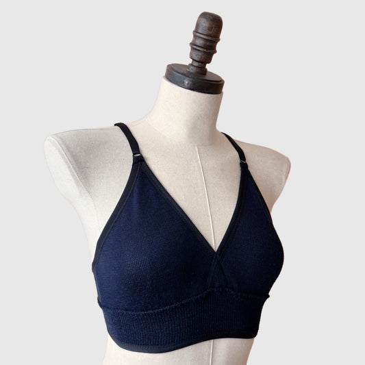 Navy Blue Merino Wool Long Bra Medium Cup C/D | Handmade in Canada merino wool underwear and lingerie