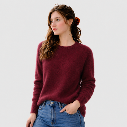 Burgundy Brushed cashmere pullover top | Small/Medium