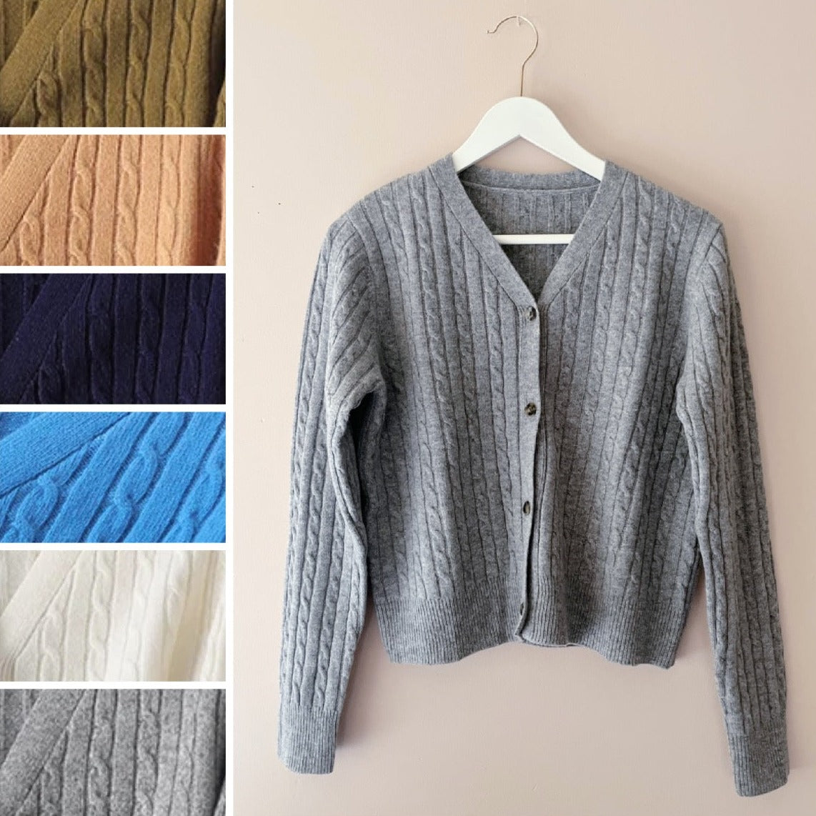 This professionally knitted cardigan showcases a timeless cable knit design, giving it a touch of traditional elegance. The garment's ribbed cuffs and hem ensure a snug fit, while the V-neckline and button-up front add both functionality and a hint of casual sophistication. 