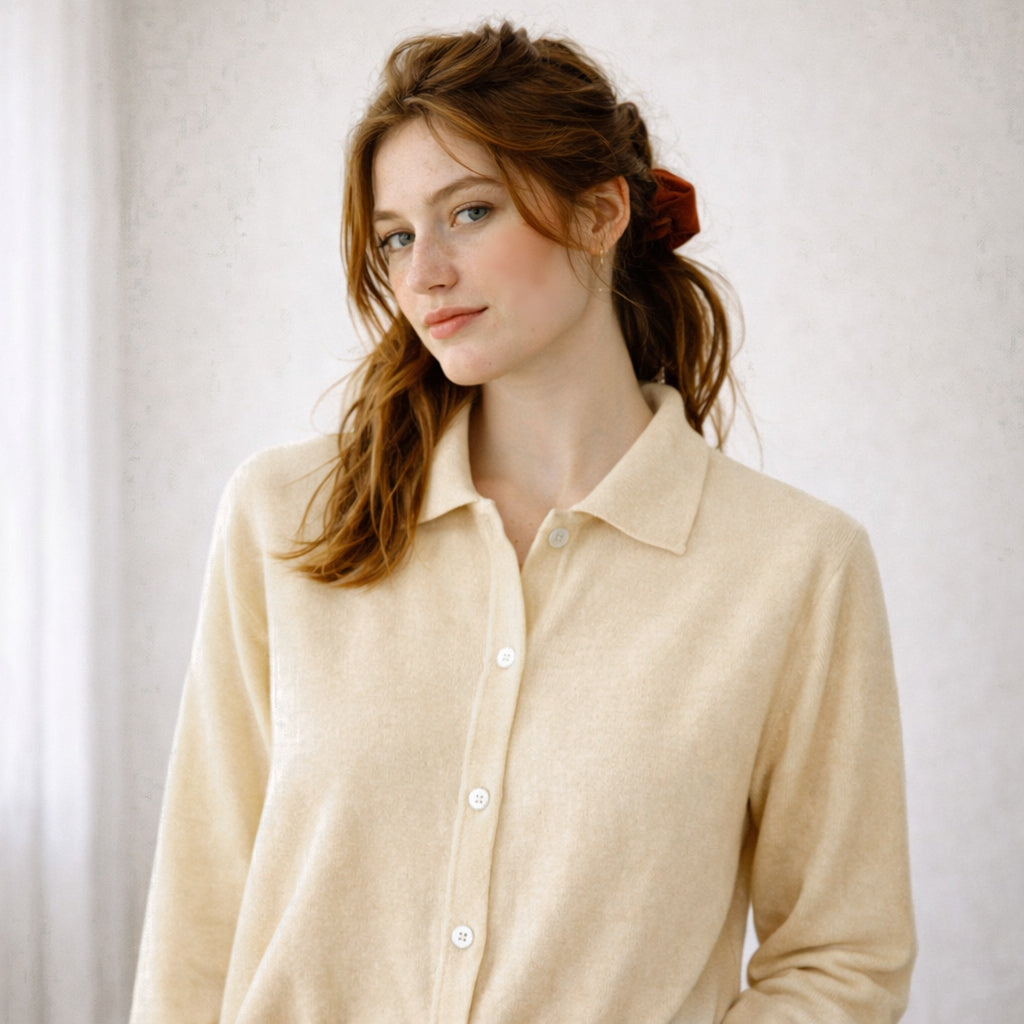 Cashmere Button-down Cardigan Shirt | Women’s cashmere knitwear