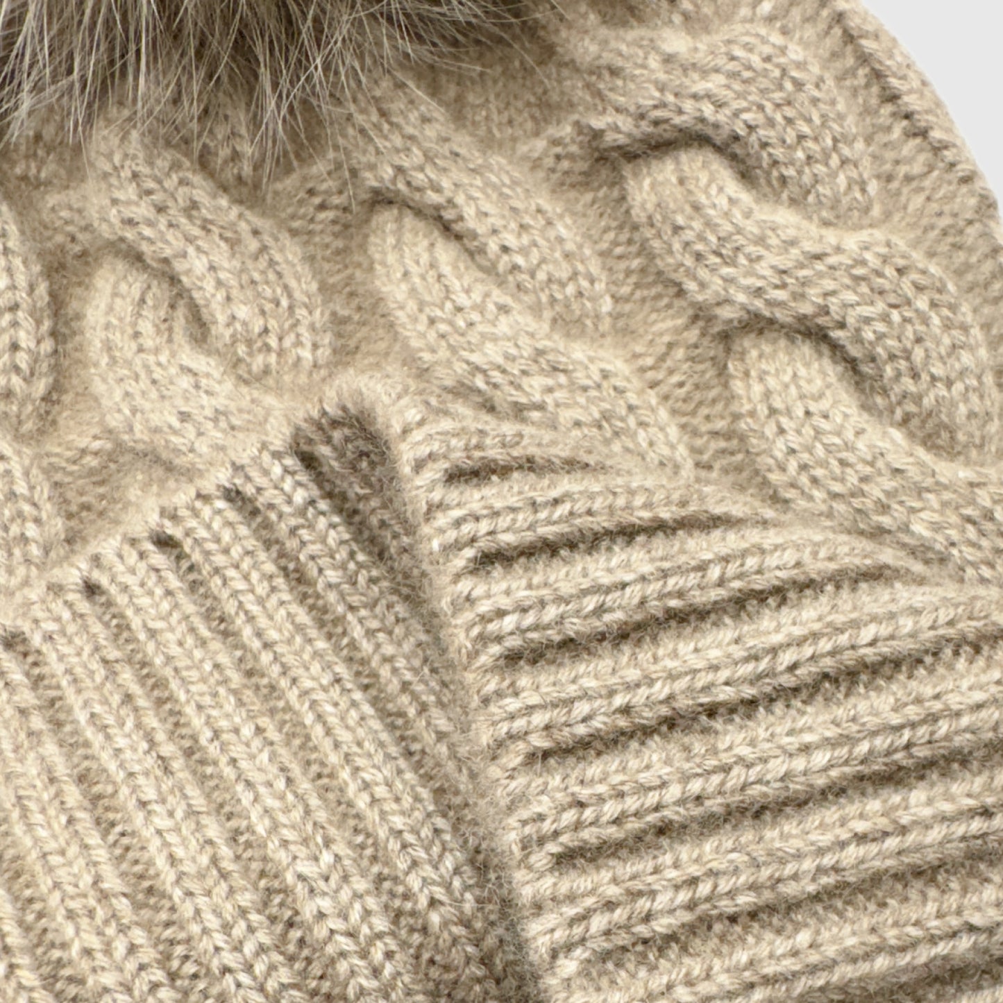 Cashmere cable knit hat with pompom