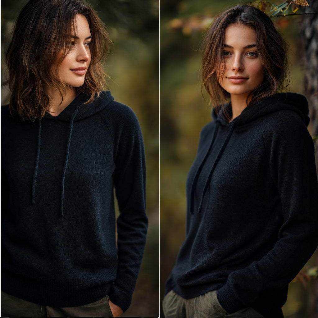 black cashmere hooded sweater