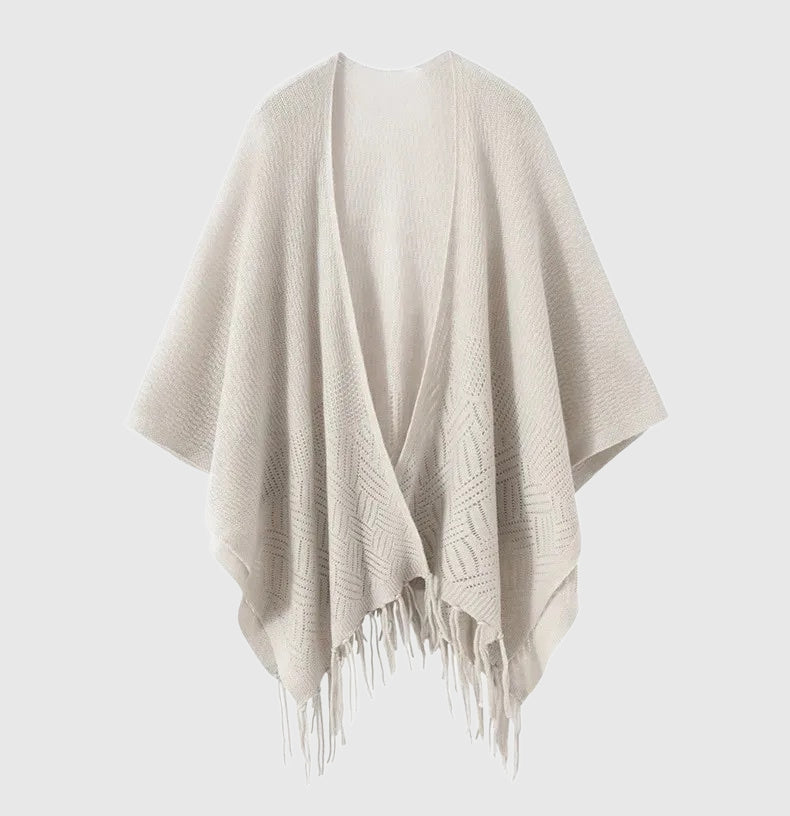 Cashmere poncho wrap | Fringed shawl | 5 Colors