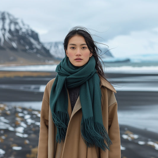 merino wool scarf in hunter green, wool winter scarf