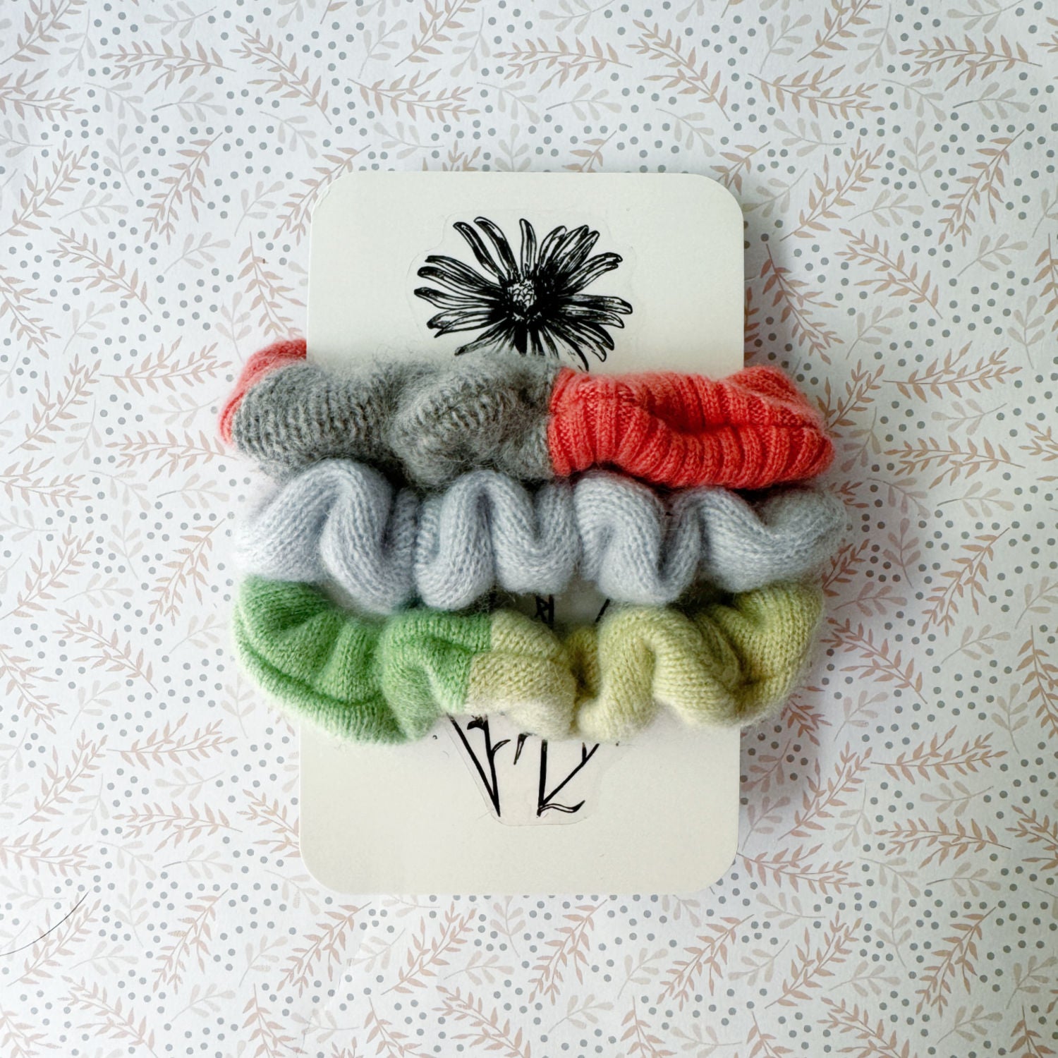 Multi-colored cashmere scrunchies, made in Canada hair accessories for fragile hair