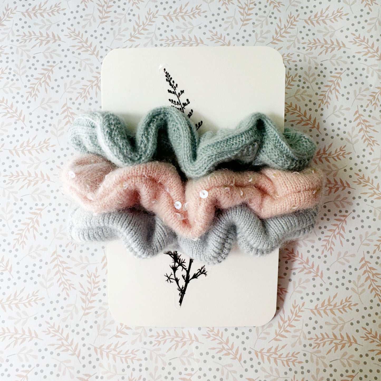 Pastel cashmere scrunchies, made in Canada hair accessories for fragile hair