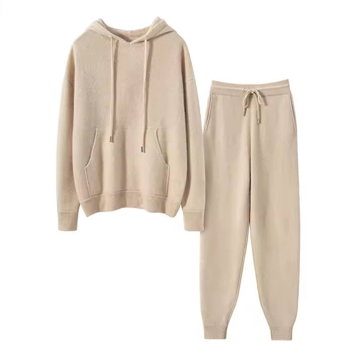 Beige cashmere hoodie and jogger pants set 