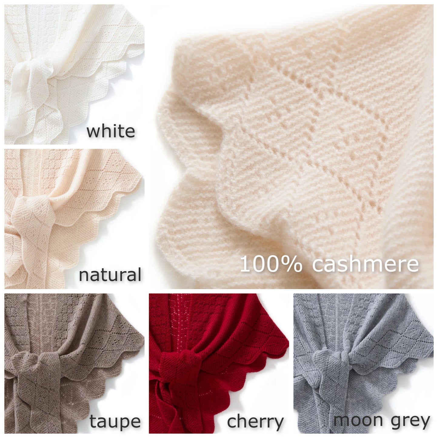 Hand knit Cashmere triangle shawl | Scalloped Edge Wrap | 5 Colors