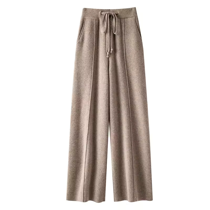Wide leg drawstring pants | Women's merino wool casual clothing