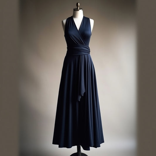 Long Faux Wrap Dress with sash | Custom-made organic apparel