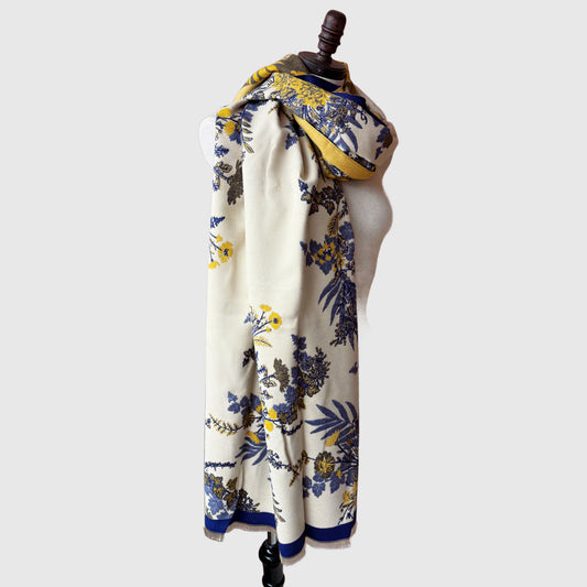Oversized Floral Shawl Scarf | Merino Wool Blend Wrap
