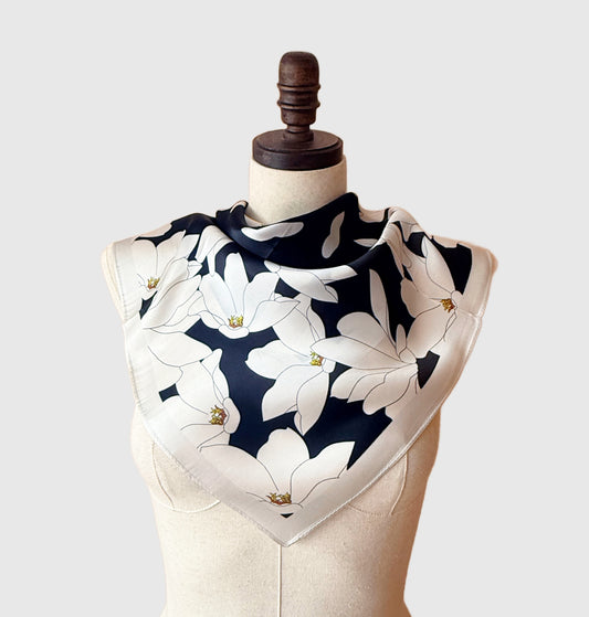 Magnolia Floral Silk Neck Scarf | Silk Necktie