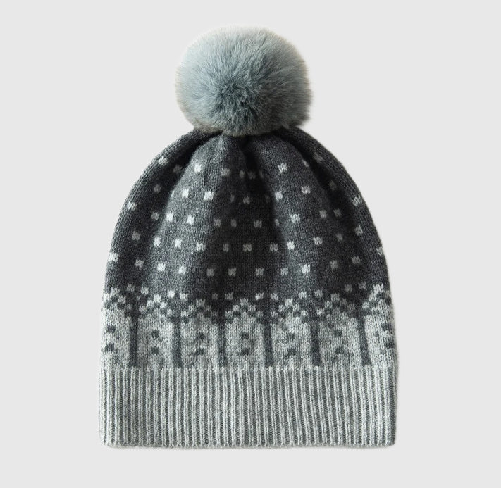 Cashmere pompom hat | Nordic pattern beanie hat