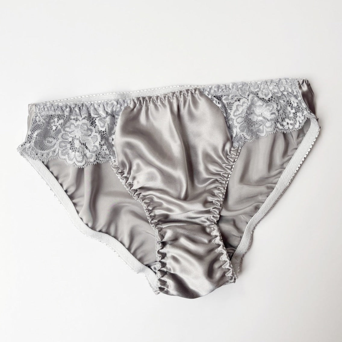 Grey pure silk underwear for women, silk panties, made in Canada silk lingerie and apparel