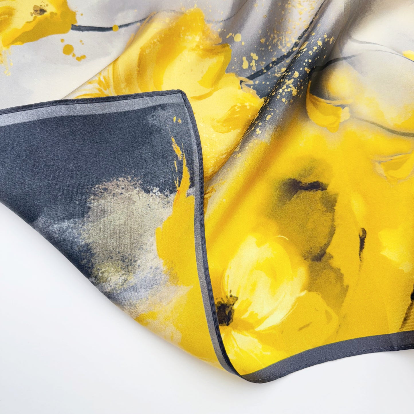Yellow Grey Floral Silk Neck Scarf | Silk Summer Neck Wrap