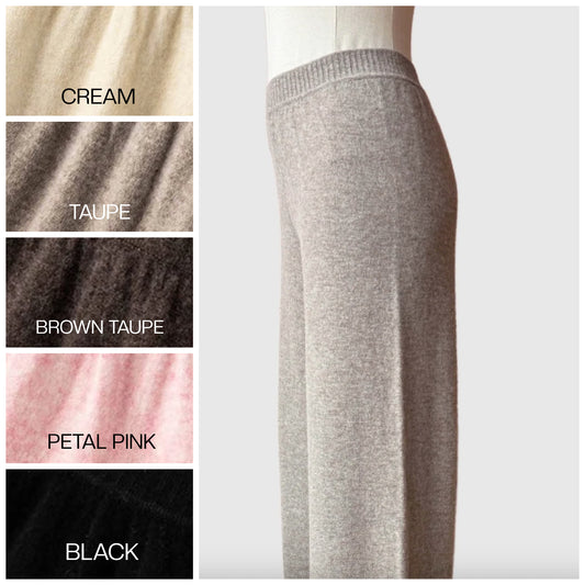 Taupe High Waist Merino Wool Pants wide leg style | Women’s knitwear