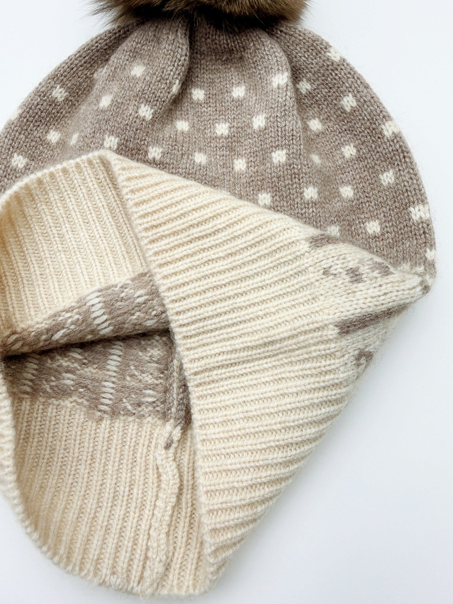 Cashmere pompom hat | Nordic pattern beanie hat