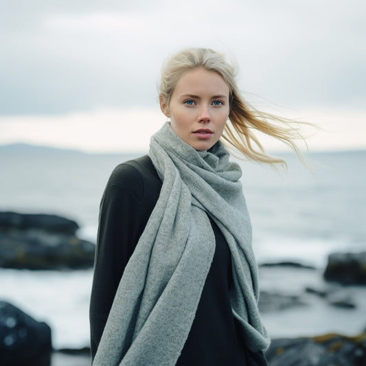 Light Grey Lambswool scarf | Long Wool Wrap