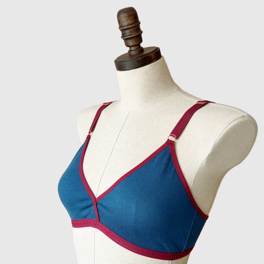 Summer merino wool bra Medium Peacock Blue | Handmade in Canada merino wool intimates