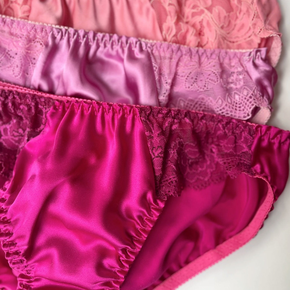Women's silk underwear with scalloped lace | Watermelon, Spring Lavender, Fuschia