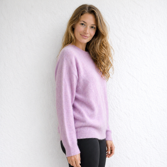 Lavender Pink Brushed cashmere pullover top | Small/Medium
