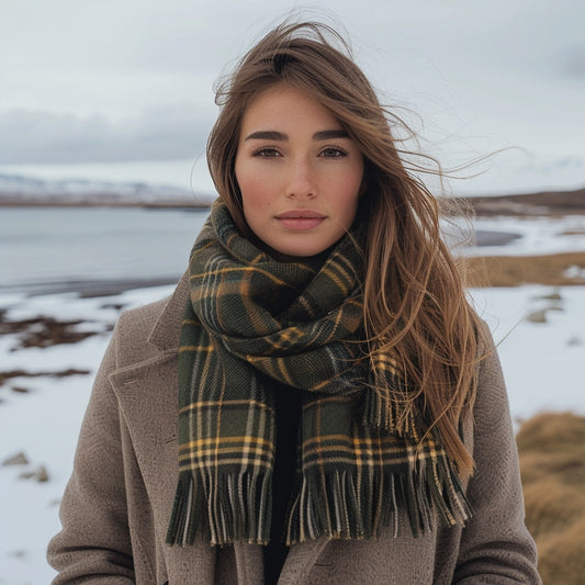 Plaid lambswool winter scarf