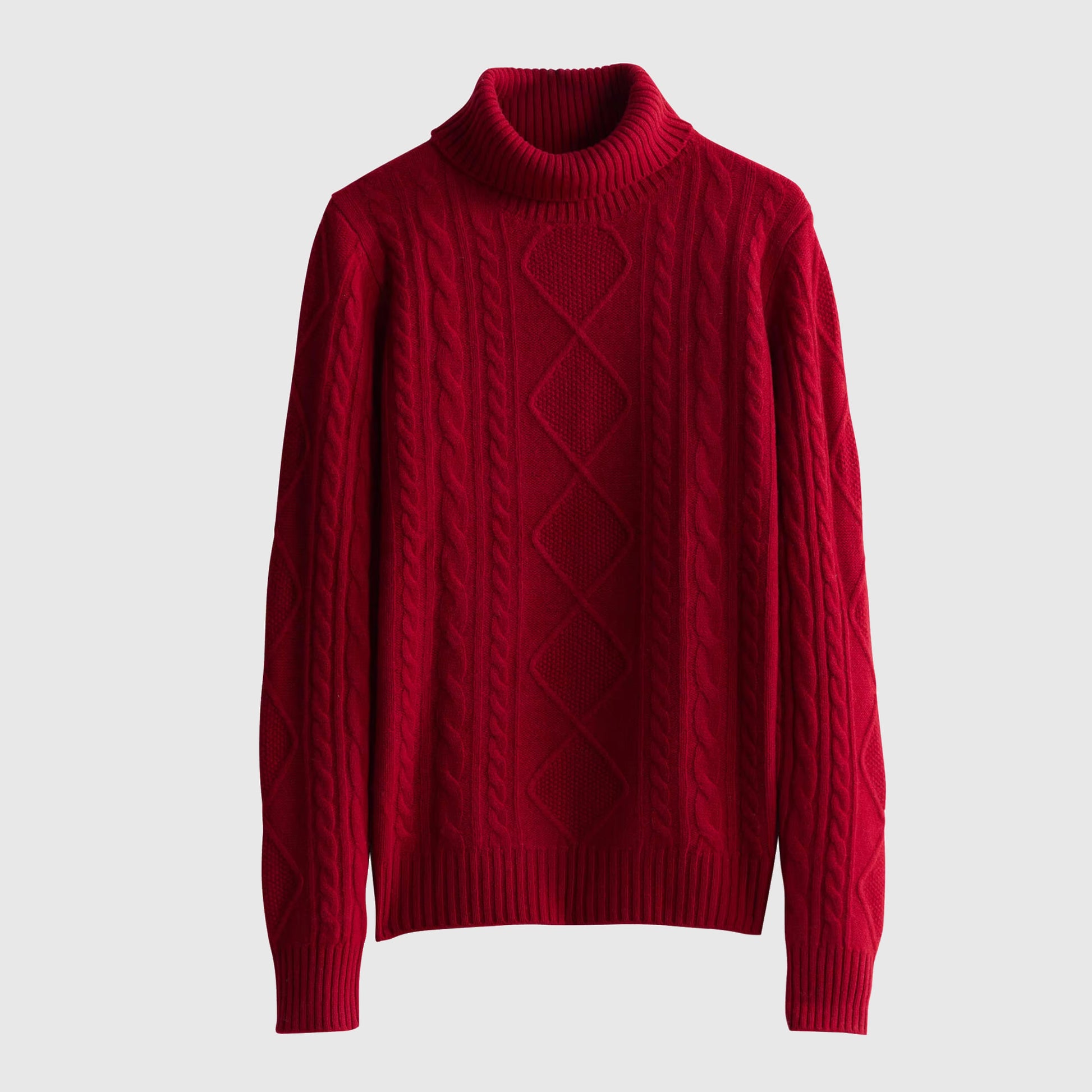 red merino wool cable knit sweater